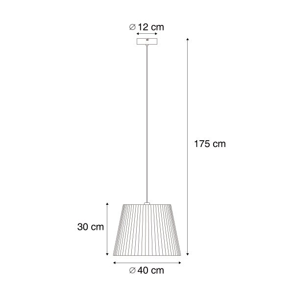 Technische Zeichnung einer Pendelleuchte mit Maßen: Gesamthöhe 175 Zentimeter, Schirmhöhe 30 Zentimeter, Schirmdurchmesser 40 Zentimeter.