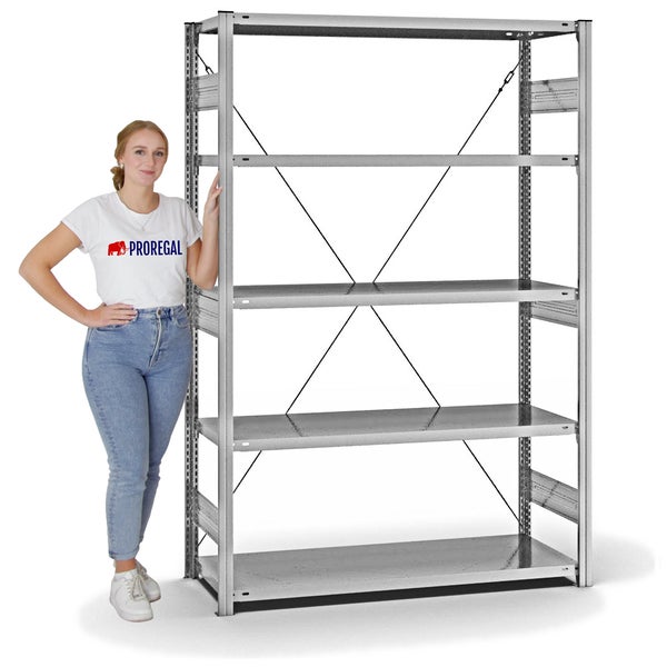 PROREGAL Fachbodenregal Stecksystem T-Profil Heavy-Duty Grundregal HxBxT 200 x 130 x 50 cm 5 Ebenen Fachlast 330 kg Einseitig Nutzbar Verzinkt