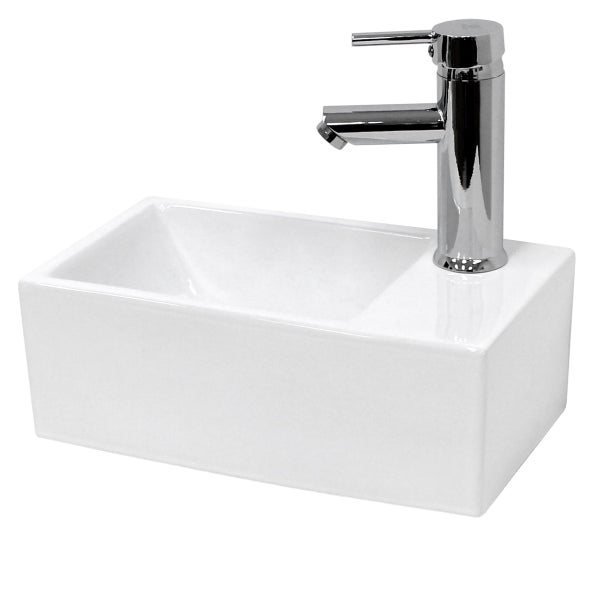 ECD Germany Waschbecken Waschtisch Keramik Weiß 350x205x125 mm Eckig, inkl. Ablaufgarnitur, Hahnloch rechts, Aufsatzbecken Aufsatzwaschbecken Handwaschbecken Aufsatzwaschtisch Waschschale Waschplatz