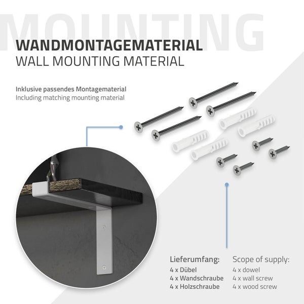 ML-Design 2 Stück Regalhalterung 25x4x14,5 cm, Weiß, aus Metall, 10 Zoll Regalhalterungen, Industrielle Regalwinkel, Regalträger für Wandmontage, 90 Grad Wandhalterung, L-Form Wandregal, mit Schrauben