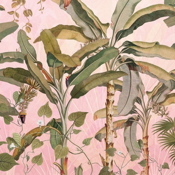 Dekorative Tapete mit Bananenstauden und tropischen Pflanzen