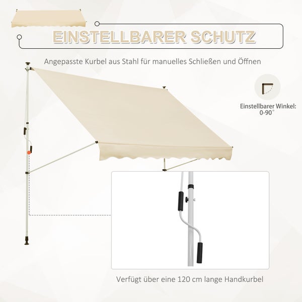 Outsunny Markise, Klemmmarkise,  300 x 150cm, Alu, Beige