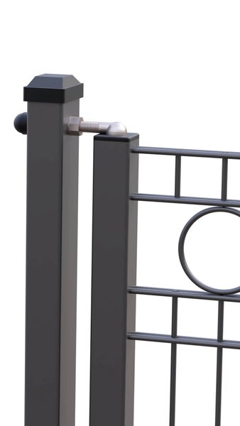 Zauntor ZAUNGURU ECO-Line Kreis aus Metall, Höhe: 183cm, Breite: 123cm, 1-flügelig inkl. Pfosten, Locinox-Schloss und Zubehör, Feuerverzinkt und zusätzlich in RAL 7016 Anthrazitgrau pulverbeschichtet