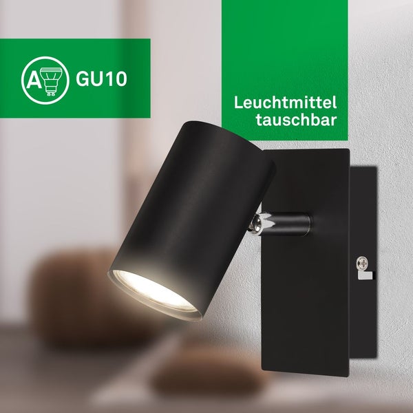 Schwarze Wandleuchte mit auswechselbarem Leuchtmittel und GU10 Fassung