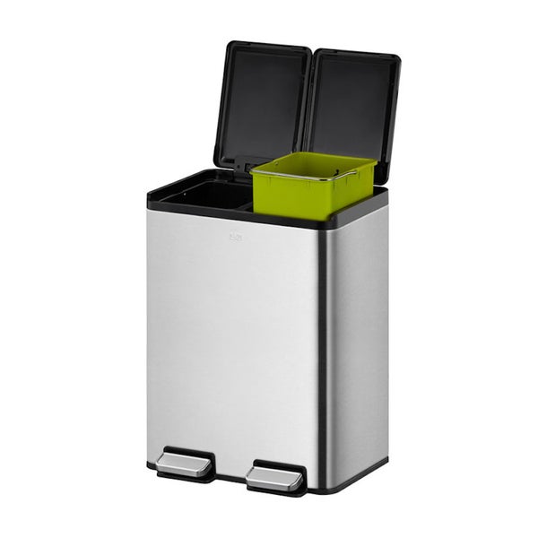 PROREGAL Rechteckiger Treteimer Aus Gebürstetem Edelstahl Mit Getrennten Soft Close & Stay Open Deckel 40 Liter HxBxT 59,2 x 46,3 x 33,2 cm Silber