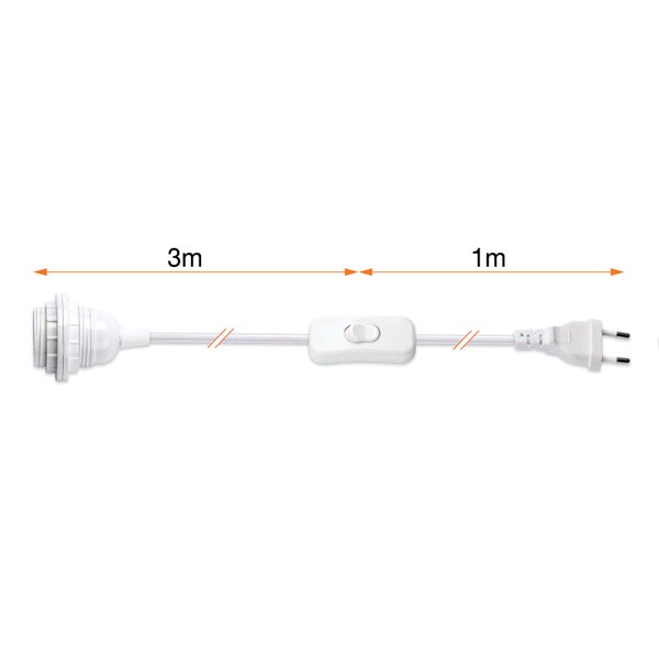 Anschlusskabel 4 m mit Stecker & E27-Fassung – Textil, für DIY-Leuchten Weiß