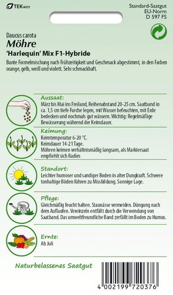 Samentüte Harlequin Mix F1-Hybride Möhren