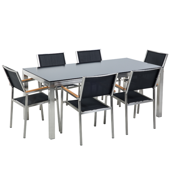 Gartenmöbel Set 6-Sitzer GROSSETO Sicherheitsglas Schwarz