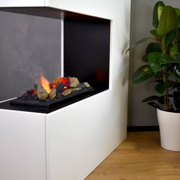 GLOW FIRE Elektrokamin 'Schiller' | Wasserdampf Kamin mit OMC 600 inkl. Holz in weiß als Raumteiler | HxBxT: 120x120x37 cm