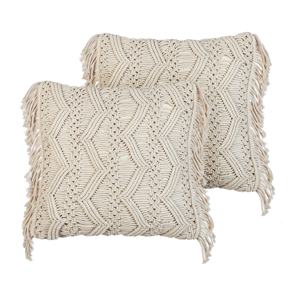 Dekokissen 2er Set KIRIKKALE Baumwolle 45 x 45 cm Hellbeige Geometrisches Muster
