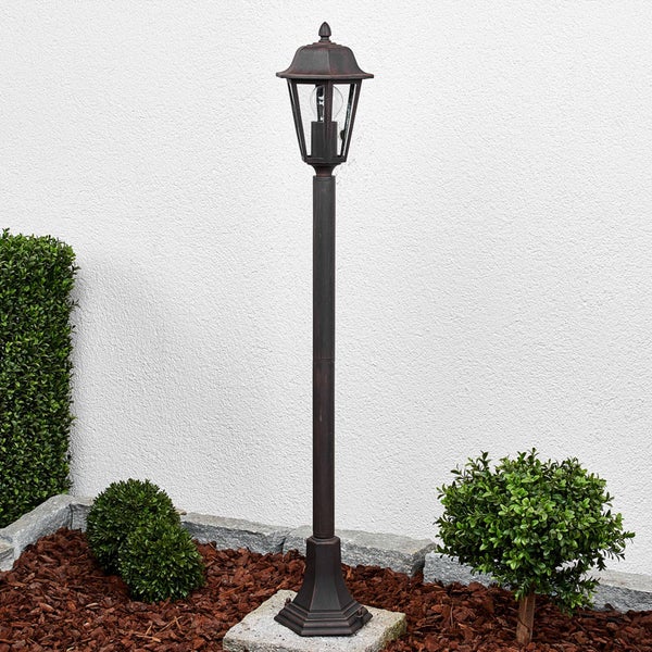 Lindby Außenleuchte Lamina (spritzwassergeschützt (Retro, Vintage Antik) in Braun aus Aluminium (1 flammig E27) - Wegeleuchte Pollerleuchte Wegelampe Sockelleuchte