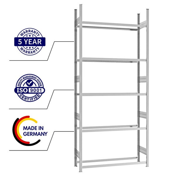 PROREGAL Reifenregal Stecksystem T-Profil Grundregal HxBxT 300 x 130 x 40 cm 5 Ebenen Fachlast 150 kg Verzinkt