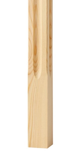 Eckiger Holzpfosten aus Kiefernholz mit dekorativer Ausfräsung.