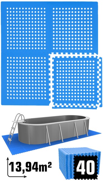 eyepower 13,9 m² Poolunterlage - 40 EVA Matten 62x62 - Outdoor Pool Unterlage - Unterlegmatten Set
