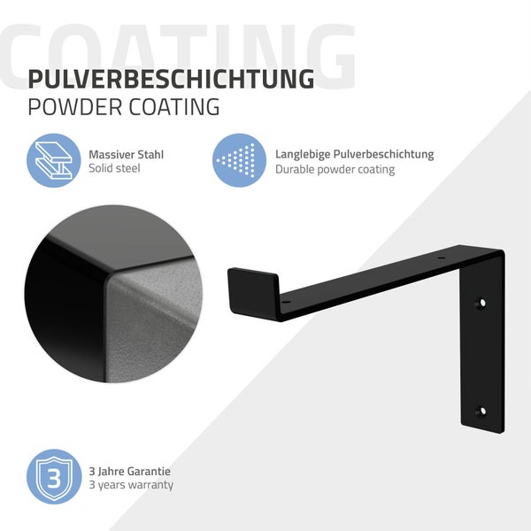 ML-Design 8 Stück Regalhalterung, 25x4x14,5 cm, Schwarz, Metall, 10 Zoll Regalhalterungen, Industrielle Regalwinkel, Regalträger für Wandmontage, 90 Grad Wandhalterung, L-Form Wandregal, mit Schrauben