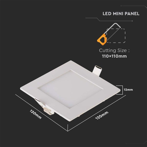 V-TAC VT-607SQ-N - Quadratische LED-Mini-Panels - Premium-Serie - IP20 - Weiß - 6W - 490 Lumen -