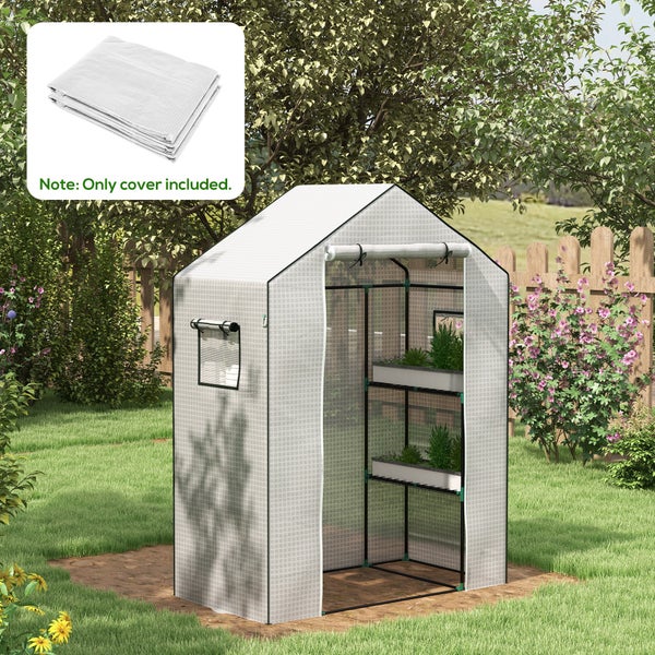 Outsunny Ersatzfolie PE-Folie Ersatzabdeckung mit UV-Schutz, Rolltür, Seitenfenster, Gewächshausfolie für Treibhaus, Tomatenhaus, 140 x 73 x 190 cm, Weiß