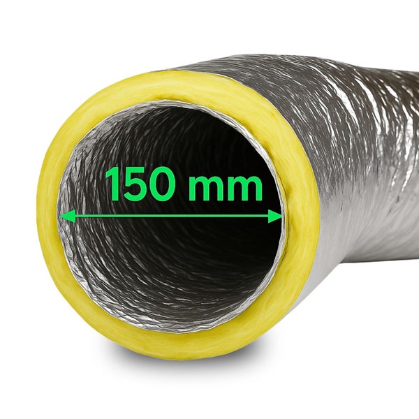 Isoflexrohr 150mm – 1 Meter isolierter Abluftschlauch für Klimageräte, Growboxen & mehr – 4-Schicht Isolierung, Hohe Schalldämpfung, Feuergeschützt & Extra Stabil