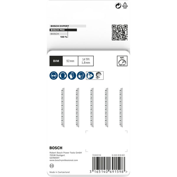 Bosch PRO Plastics PMMA clean T102BF Stichsägeblatt 92 mm 5-tlg. - 2608636781