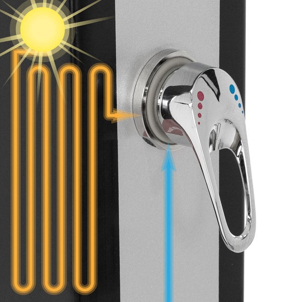 ML-Design Solardusche 40L 217cm eckig mit Fußdusche und Regenduschkopf, Silber-Schwarz, warmes Wasser, 60°C ohne Stromanschluss, mit Gartenschlauch-Anschluss, Solar Gartendusche Außendusche Pooldusche
