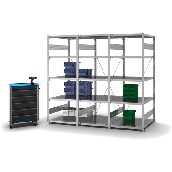 PROREGAL Fachbodenregal Stecksystem T-Profil Medium-Duty Grundregal HxBxT 200 x 75 x 80 cm 5 Ebenen Fachlast 230 kg Einseitig Nutzbar Verzinkt