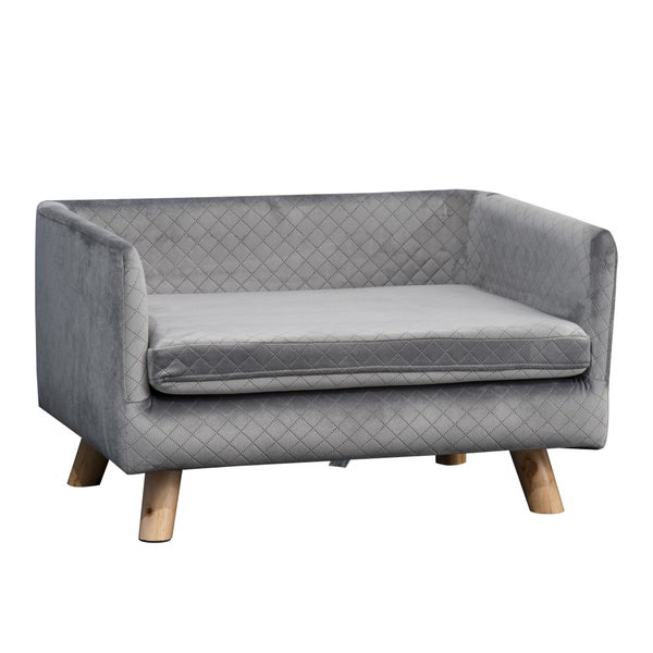 PawHut Hundesofa mit Holzbeinen Hundebett Haustiersofa Hundematte für kleine Hunde bis zu 8 kg Samt-Touch Grau 64 x 45 x 36 cm