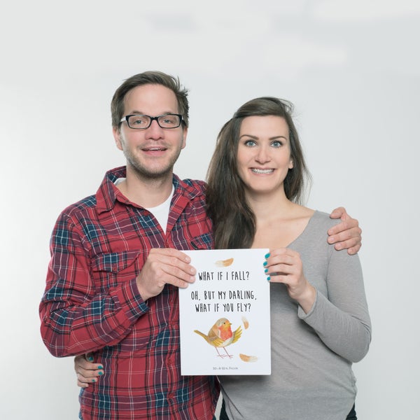 Mr. & Mrs. Panda DIN A4 Poster Rotkehlchen Federn - Weiß