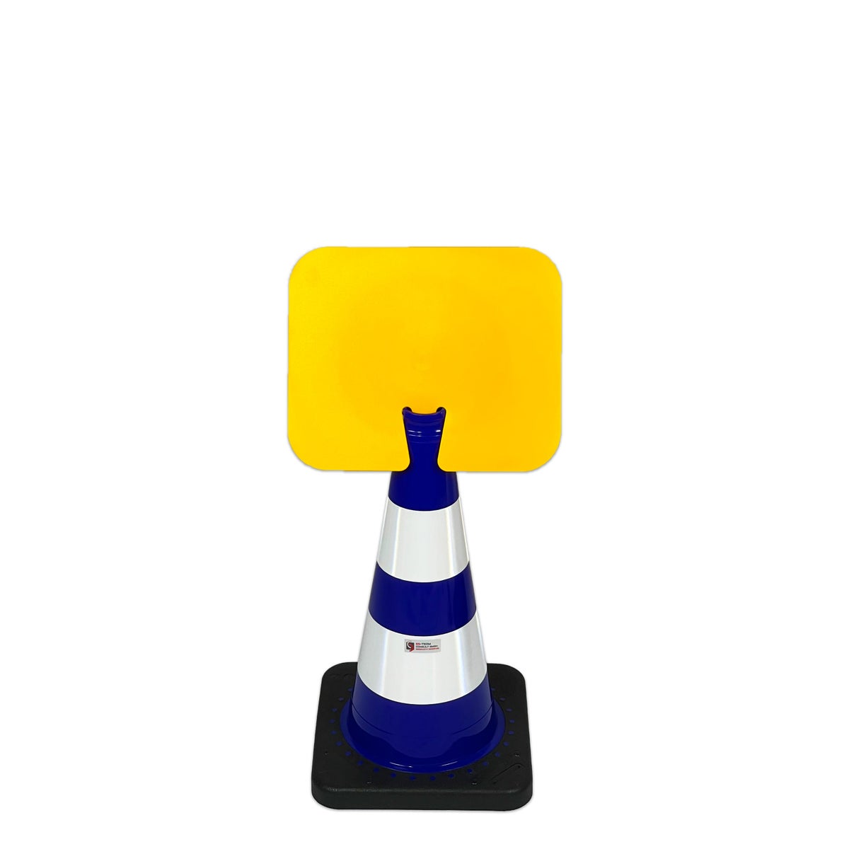 UvV Flex Kegel 50 oder 75cm weiße Streifen + Aufsteckschild Wunschtext / Kegel 500 mm / blau/gelb - gelbes Schild