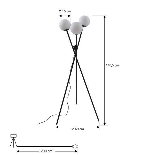 Lucande Visata (Modern) in Schwarz aus Metall (3 flammig, G9) Tripod Wohnzimmerleuchte
