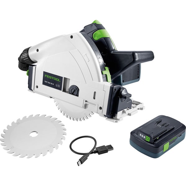 Festool Tauchsäge TSC 55 K Set mit Sägeblatt, Akku und Ladekabel