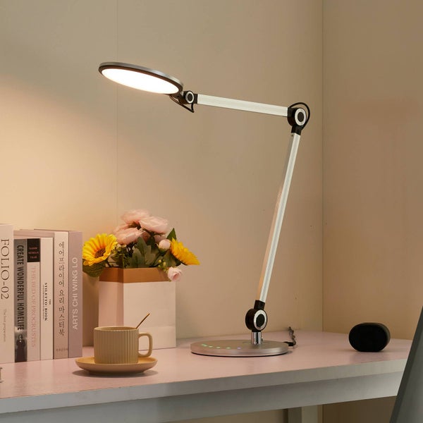 Lindby LED Tischlampe Nyxaris ( Touchdimmer) dimmbar (Modern) in Alu (1 flammig, ) - Tischleuchte Schreibtischlampe Nachttischlampe Touch Lampe Arbeitszimmerleuchte