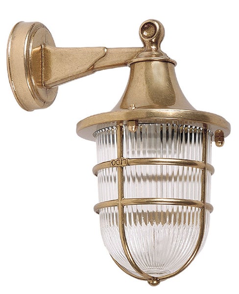 Wandleuchte mit klarem, geriffeltem Glas und Schutzgitter