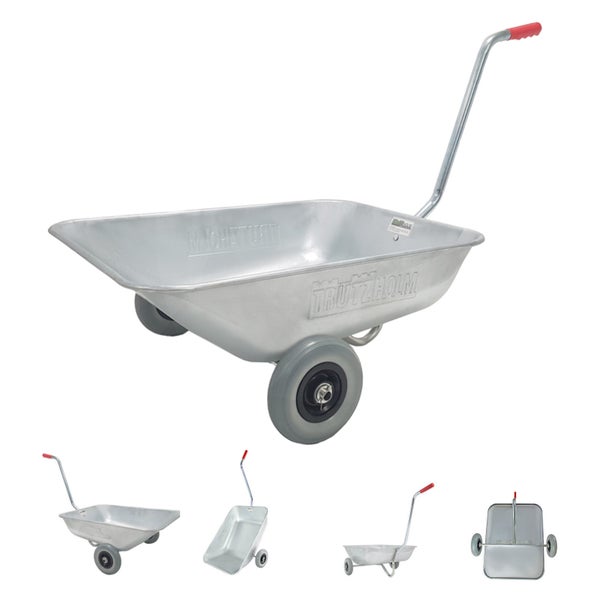 Trutzholm Gartenwagen aus verzinktem Stahl mit zwei pannensicheren Reifen und Zugdeichsel für den Transport von Gartenabfällen und Materialien.