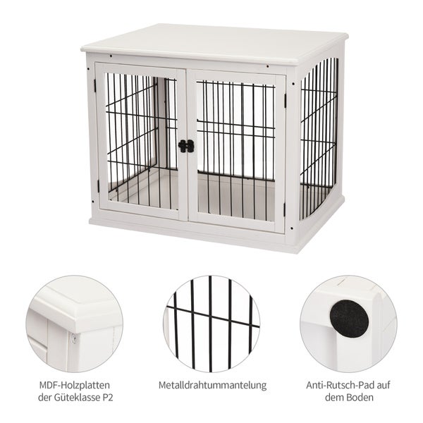 PawHut Hundekäfig für Zuhause, Hundehütte mit 2 Eingängen, Abschließbar Hundebox, Hundehaus für kleine Hunde, Weiß, 58,5 x 81 x 66 cm