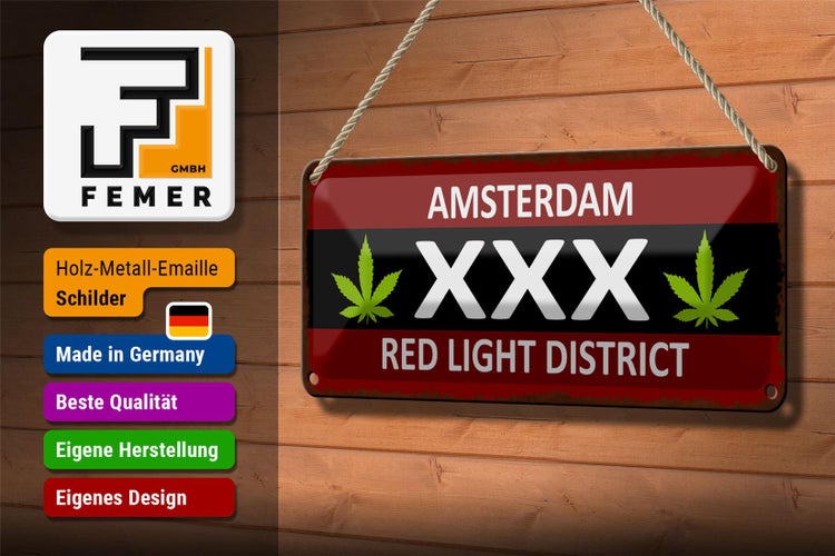 Blechschild Spruch 27x10cm Amsterdam XXX red light district Dekoration