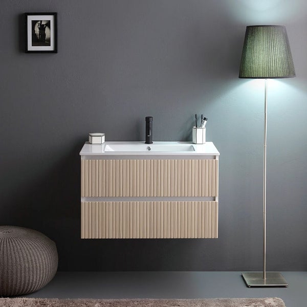 Waschtischunterschrank mit 2 Schubladen und Waschtisch, ohne Spiegel - 100cm x 46cm, geriffelt | Bilbao