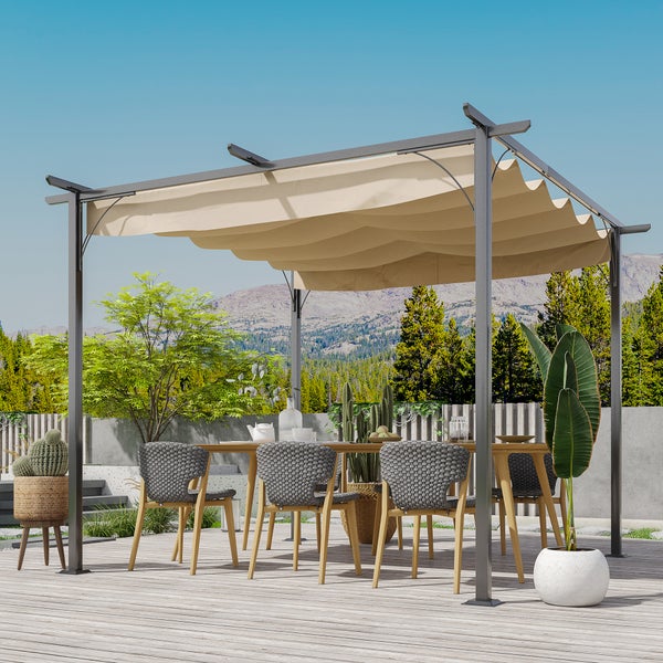 Outsunny Wasserdichter Pavillon, 300L x 300B x 230H cm, Stahl, Polyester, Beige