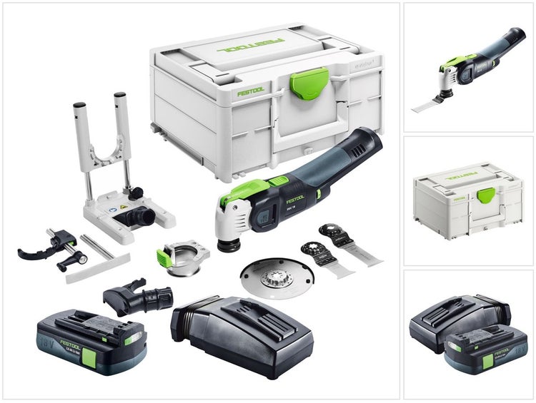 Festool VECTURO OSC 18 E-Basic Set Akku Oszillierer 18 V Starlock Max Brushless + 1x Akku 3,0 Ah + Ladegerät + 7 tlg. Zubehör Set + Systainer