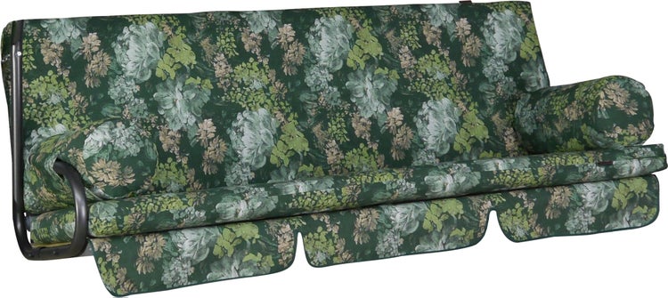 Auflage für Hollywoodschaukel mit grünem Blumenmuster und Seitenpolstern.