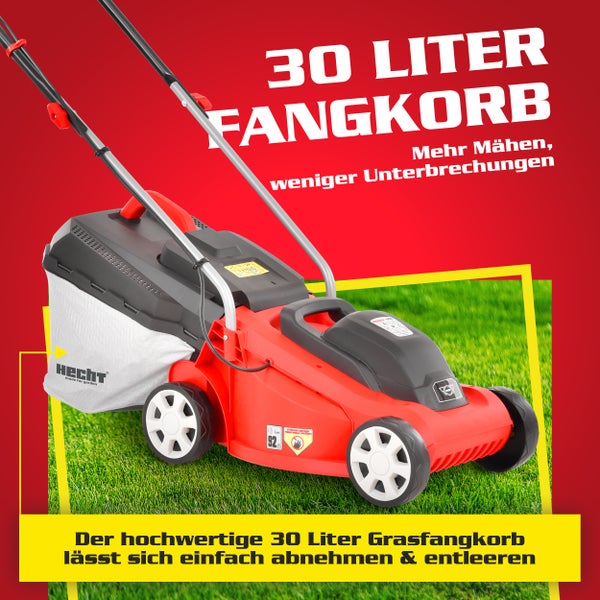 Elektrorasenmäher mit 30 Liter Fangkorb auf Rasen