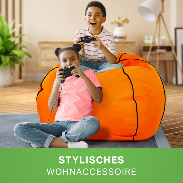 Green Bean Basketball-Sitzsack fertig befüllt 300L EPS Perlen - Kinder & Erwachsene 110cm Bean Bag Riesensitzsack Liegekissen Lounge Chair Sitzkissen Waschbarer Bezug Gaming Sessel Orange