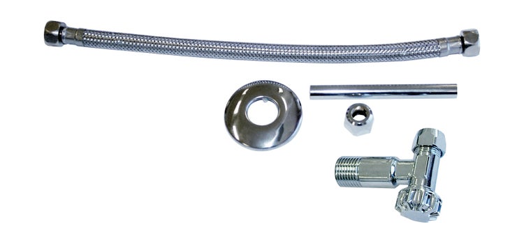 Calmwaters® Anschluss-Set für Spülkasten, Komplettset für rückseitigen Anschluss von Spülkästen, Wasserzulauf von hinten, Wandanschluss 1/2, Schlauchanschluss 3/8, Metall, Chrom, 30LC3185