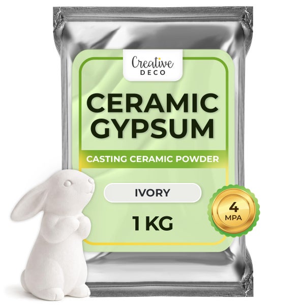 Creative Deco Keramikgips, Gießpulver für Keramik, Elfenbein, 1 Kilogramm, Festigkeit von 4 Megapascal.