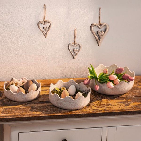 FRANK FLECHTWAREN|Schale Osterei, 3er Set, 20 x 20 x 6,5 cm, 22 x 22 x 8,5 cm, 26,5 x 26,5 x 9,5 cm, POLYESTER
