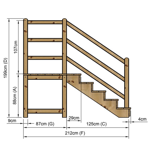 Diagramm einer Holztreppe mit Maßen