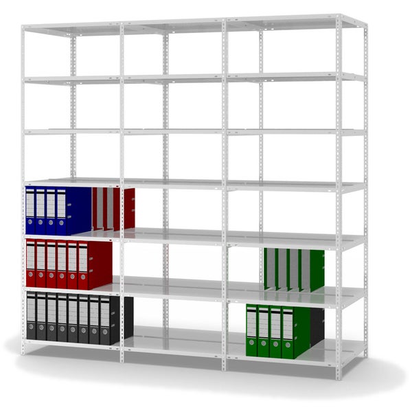 PROREGAL Aktenregal Schraubsystem Grundregal HxBxT 220 x 75 x 60 cm 7 Ebenen Fachlast 90 kg Mit Deckboden Beidseitig Nutzbar Lichtgrau