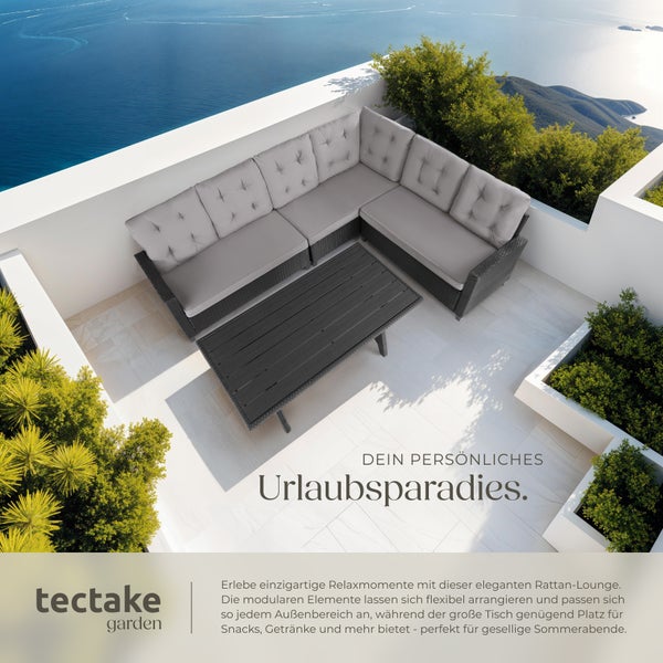 Rattan Lounge tectake Catania Tisch mit Schraubfüßen für 6 Personen schwarz