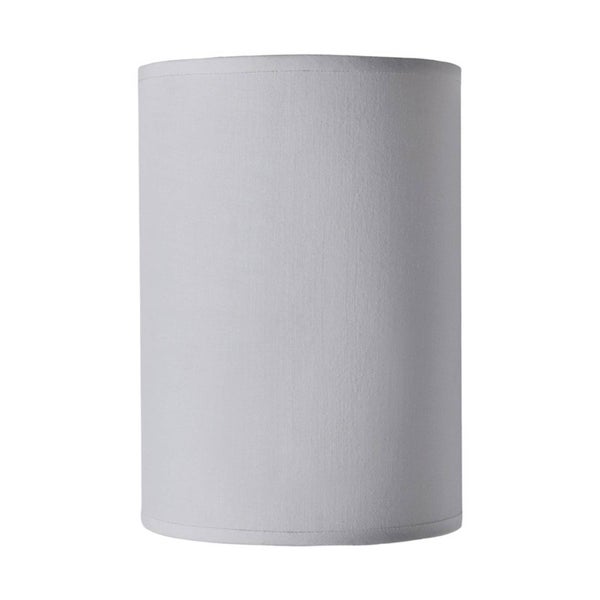 Zylindrischer Lampenschirm aus grauem Stoff.