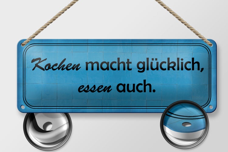 Blechschild Spruch 27x10cm Kochen macht glücklich essen Dekoration