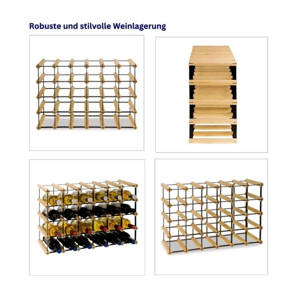 PROREGAL Modulares Weinregal Vinotega Mod Metal HxBxT 42,5 x 62,5 x 24,5 cm 6 x 4 Flaschen Massives Kiefernholz Natur